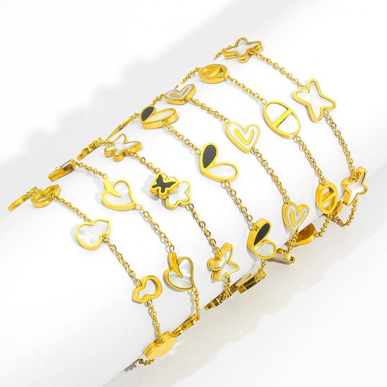 Fashion Cute Adjustable Stainless Steel 18k Gold Plated Color Heart Girl Kids Box Chain Charm Bracelet Bangles Jewelry Fashion Cute Adjustable Stainless Steel 18k Gold Plated Color Heart Girl Kids Box Chain Charm Bracelet Bangles Jewelry